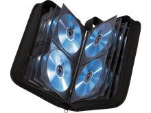 Charger l&#39;image dans la galerie, Étui de CD noir ouvert. À l&#39;intérieur, des pages en plastique transparent contiennent plusieurs CD. L&#39;étui a une poignée.
