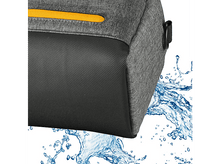 Charger l&#39;image dans la galerie, Sac gris avec rayure jaune, base noire et éclaboussures d&#39;eau.
