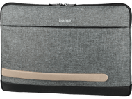 Housse grise pour ordinateur portable avec une bande beige et le mot 'hama'.
