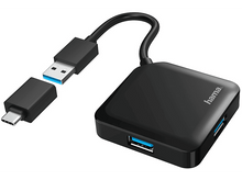 Charger l&#39;image dans la galerie, HAMA Hub USB 3.2 + adaptateur USB-C Noir (200116)
