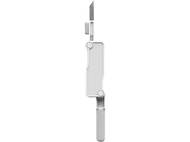 Un cutter blanc, avec une lame et une petite brosse sur le côté.