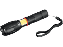 Charger l'image dans la galerie, Lampe de poche noire avec une section de lumière jaune et une sangle noire.
