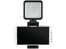 Charger l&#39;image dans la galerie, Un téléphone blanc avec un écran noir est monté sur un cadre noir avec une lumière led.
