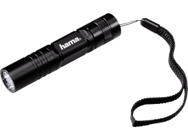 Une lampe de poche noire avec une dragonne.
