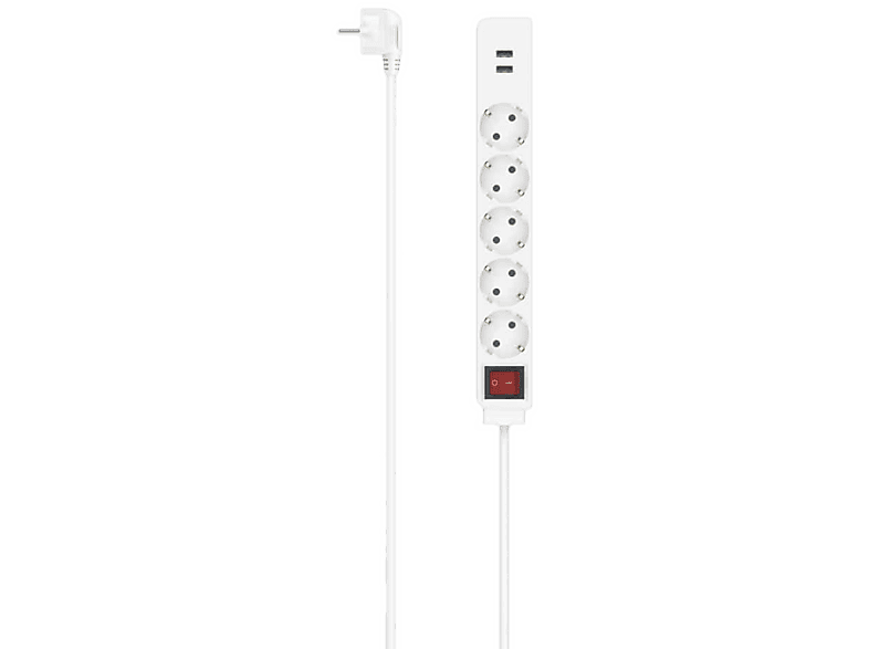 Multiprise 5 ports 2 x USB + interrupteur 1.4 m Blanc (00223183)