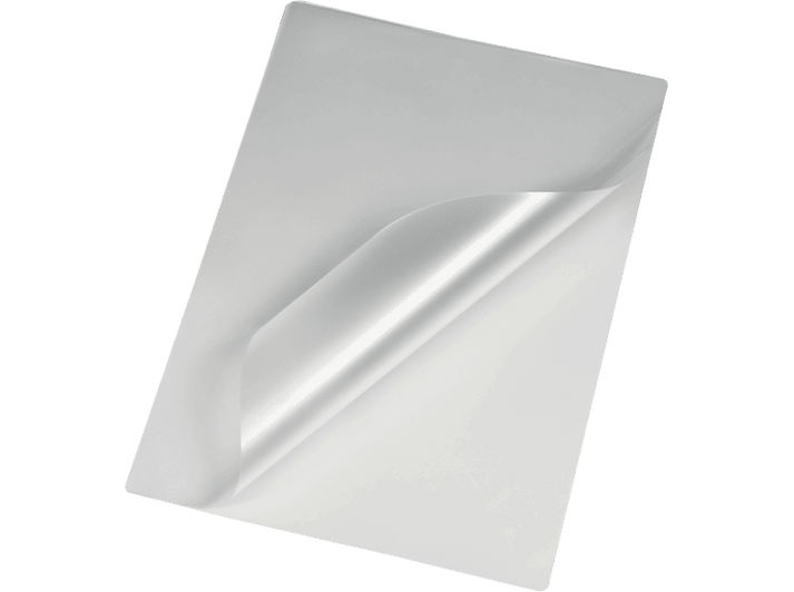 Une feuille de plastique transparent avec un coin replié, révélant la surface argentée en dessous.