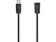 Un câble USB noir. Un côté est USB, l'autre est USB-C. Fond blanc.