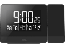 Charger l&#39;image dans la galerie, Horloge numérique noire affichant l&#39;heure, la date et la météo.
