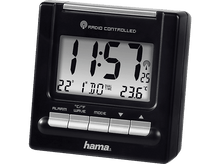 Charger l&#39;image dans la galerie, Un réveil noir radiocommandé affichant l&#39;heure et la date.
