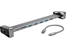 Charger l&#39;image dans la galerie, Hub USB-C Hama argenté avec plusieurs ports et un câble USB-C noir.
