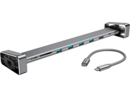 Hub USB-C Hama argenté avec plusieurs ports et un câble USB-C noir.