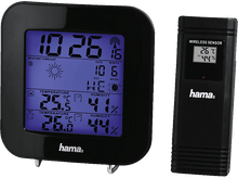 Charger l&#39;image dans la galerie, Station météo noire avec écran et un plus petit capteur sans fil.
