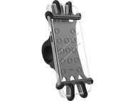 Support de téléphone pour un vélo, avec un téléphone à l'intérieur, plastique noir et transparent.