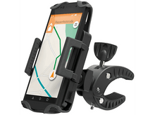 Charger l&#39;image dans la galerie, Un smartphone noir est tenu dans un support de téléphone noir, sur fond blanc.
