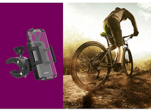 Charger l&#39;image dans la galerie, Support de téléphone sur un vélo et cycliste sur un chemin de terre, fond ensoleillé.
