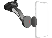 Charger l&#39;image dans la galerie, Support de téléphone noir. Il est monté sur un téléphone. Le support a une ventouse et une fixation magnétique.
