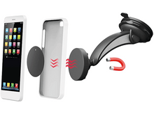 Charger l&#39;image dans la galerie, Un téléphone à côté d&#39;un support de voiture magnétique et d&#39;un aimant. Le support est démonté.
