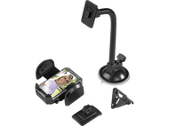 Support de téléphone de voiture noir, avec téléphone montrant une femme. Plusieurs pièces séparées.