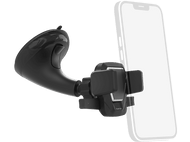 Support de téléphone de voiture noir avec smartphone, fond noir.