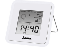 Charger l&#39;image dans la galerie, Une station météo numérique blanche. Affiche les prévisions, l&#39;humidité, la température et l&#39;heure. Marque Hama.
