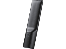 Charger l&#39;image dans la galerie, Une télécommande noire et rectangulaire avec un compartiment à piles en bas.
