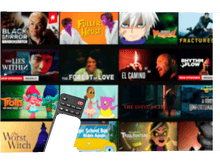 Charger l&#39;image dans la galerie, Une femme tient une télécommande, dos au spectateur, regardant la télévision.
