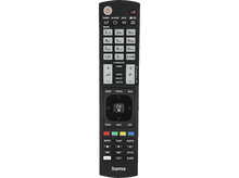Charger l&#39;image dans la galerie, Télécommande TV Hama noire. Les boutons sont étiquetés. Fond blanc.
