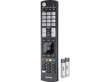 Charger l&#39;image dans la galerie, Une télécommande noire et deux piles AAA sur une surface blanche.
