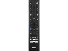 Charger l&#39;image dans la galerie, Télécommande TV noire avec boutons. Inclut les boutons d&#39;alimentation, de numéros et de services de streaming.
