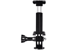 Charger l&#39;image dans la galerie, Support de téléphone noir pour une caméra, avec hauteur réglable et rotule latérale.
