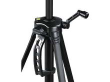 Charger l&#39;image dans la galerie, Base de trépied, noire, avec pieds, poignée et niveau. La base est sur fond blanc.
