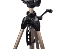 Charger l&#39;image dans la galerie, Gros plan du trépied : pieds bronze, tête et poignée noires, niveau vert, fond blanc.
