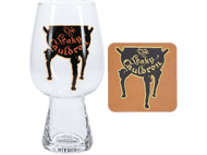 Verre et dessous de verre Leaky Cauldron. Verre clair, dessous de verre marron.