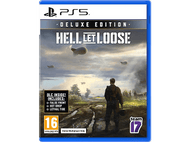 Couverture du jeu PS5 avec des soldats et des ballons. Titre : Hell Let Loose. Schéma de couleurs bleu et blanc.