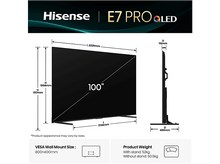 Charger l&#39;image dans la galerie, Diagramme d&#39;un grand téléviseur montrant les dimensions, la taille du support mural VESA et le poids.
