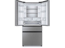 Charger l&#39;image dans la galerie, Réfrigérateur ouvert avec étagères vides. Il a deux portes et un tiroir inférieur.
