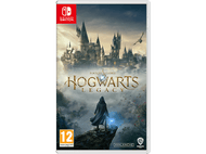 Boîte de jeu Nintendo Switch. Titre Hogwarts Legacy, une figure avec une baguette sur une falaise surplombant un château.