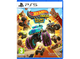 Pochette du jeu Hot Wheels Monster Trucks Stunt Mayhem PS5 avec des monster trucks en course.