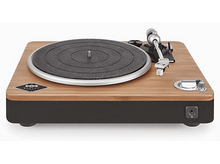 Charger l&#39;image dans la galerie, Platine vinyle en bois avec un plateau noir et une base noire. Le logo Marley Records est visible.
