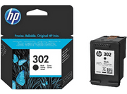 Boîte et cartouche d'encre HP 302. La boîte a des papillons et du texte. La cartouche est noire.