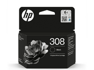 Boîte de cartouche d'encre noire HP 308. Fleur noire et blanche devant. Logo HP en haut. Encre HP d'origine.