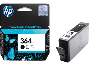 Boîte de cartouche d'encre HP et cartouche. La boîte a un motif de papillon bleu.