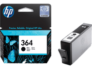 Boîte de cartouche d'encre HP et cartouche. La boîte a un motif de papillon bleu.