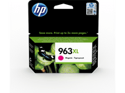 Cartouche d'encre magenta HP 963XL avec un papillon et une fleur de lotus.