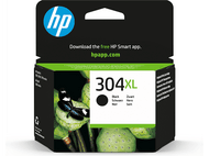 Cartouche d'encre HP 304XL, encre noire, dans une boîte avec des images de lotus et de papillons.