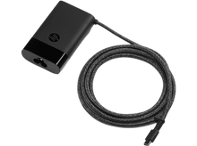 Charger l&#39;image dans la galerie, Chargeur d&#39;ordinateur portable HP noir avec câble USB-C, en design gris tissé.
