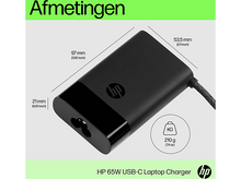 Charger l&#39;image dans la galerie, Chargeur d&#39;ordinateur portable HP noir avec dimensions et poids.
