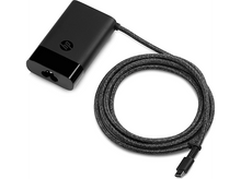 Charger l&#39;image dans la galerie, Un chargeur d&#39;ordinateur portable HP noir avec un câble USB-C.

