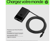 Charger l&#39;image dans la galerie, Chargeur HP noir avec câble enroulé. Le texte dit : Chargez votre monde.
