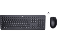 Un clavier et une souris noirs sur un fond noir, avec un récepteur USB attaché.